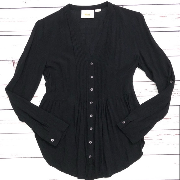 Anthropologie Black Button Down Top Excellent Condition. 100% Rayon - Picture 9 of 11